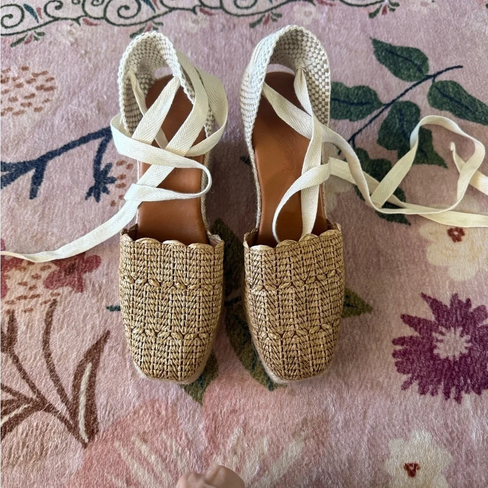 Modatrova Stilvi Raffia Espadrille Wedges Ankle Tie Natural EU 38